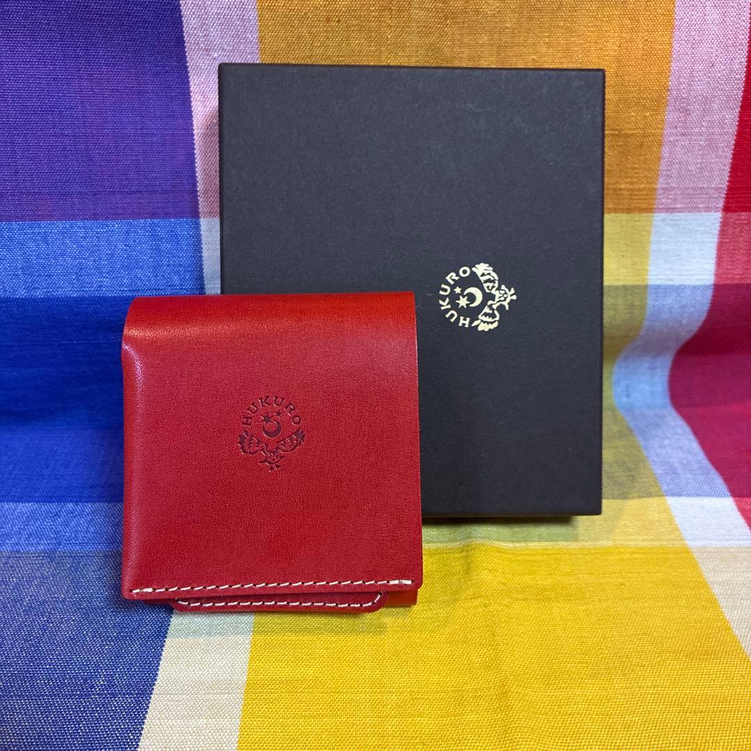 <HUKURO> 二つ折り財布手のひら財布-Beh- 栃木レザー box RED