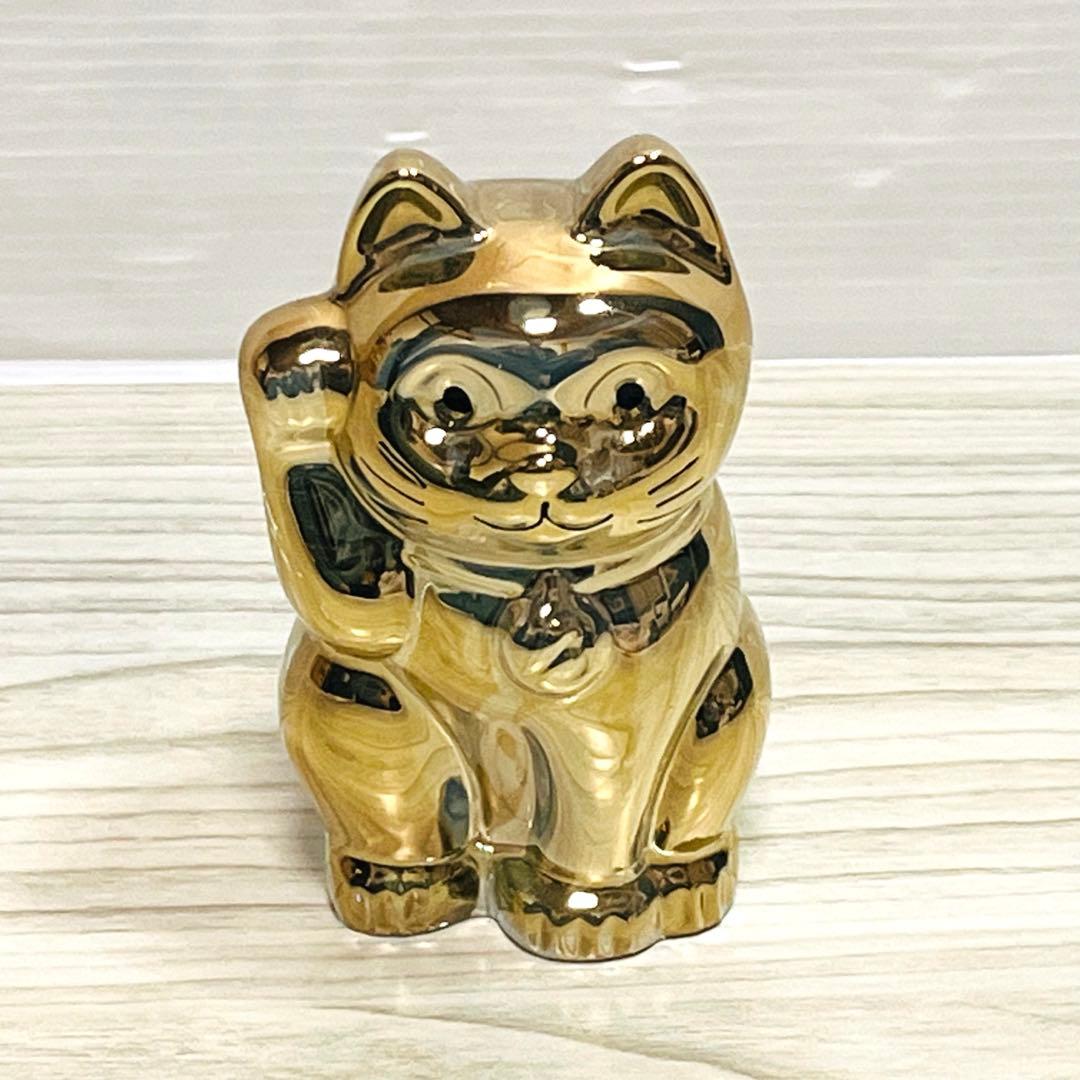 「美品」Baccarat バカラ 招き猫 まねき猫　置物　ゴールド　金