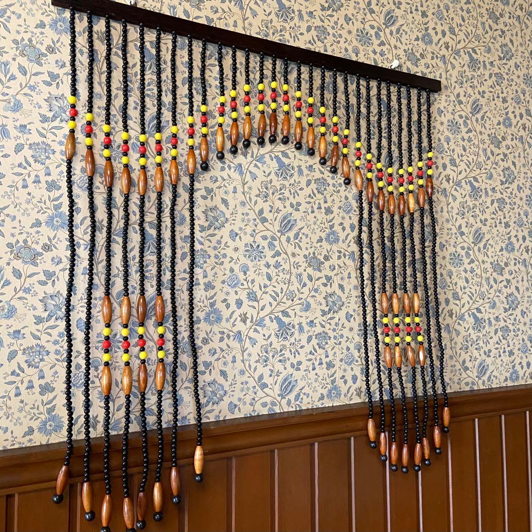 昭和レトロ　ビーズのれん　珠暖簾　黒ビーズ