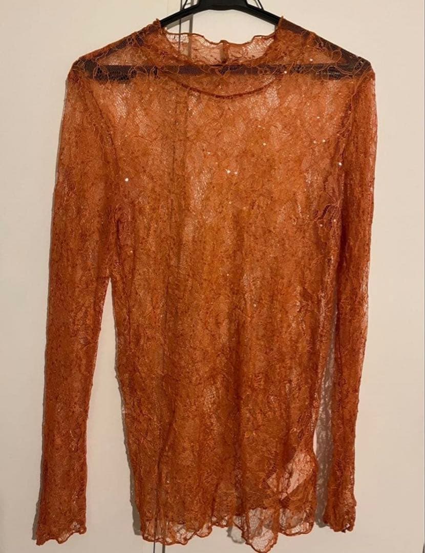 【Ameri】HOLE SPANGLE LACE DRESS テラコッタ