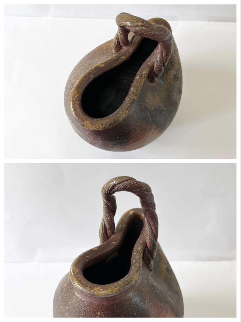 【森泰司 備前 手付花入】共箱 共布 栞 備前焼 花器 花瓶