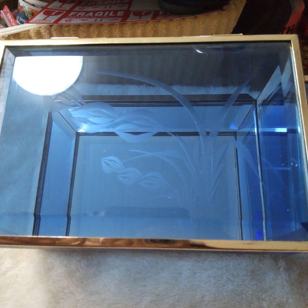 最終値下げ　昭和　レトロガラス小物入れ　ブルーガラス　ジュエリーボックス　3個組