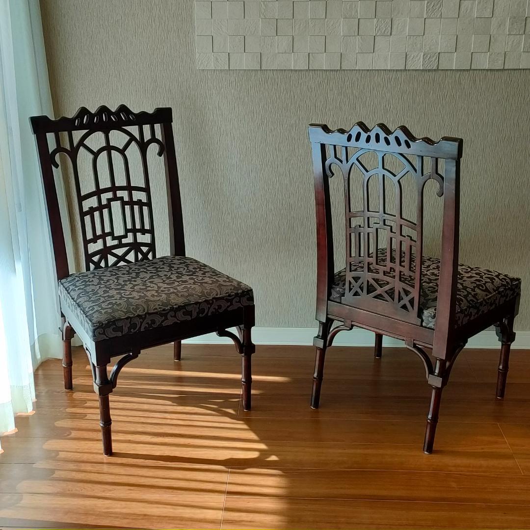 シノワズリ　ヴィンテージチェア　透かし彫り　リビングチェア①