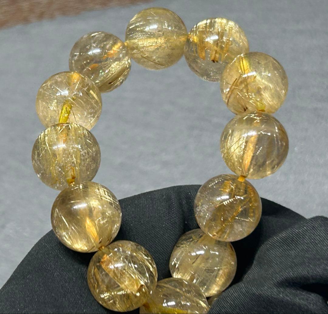 ゴールド　ルチル　クォーツブレスレット　12.5mm