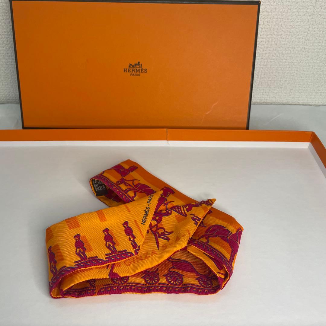 HERMES シルクスカーフ オレンジ 紫 90cm