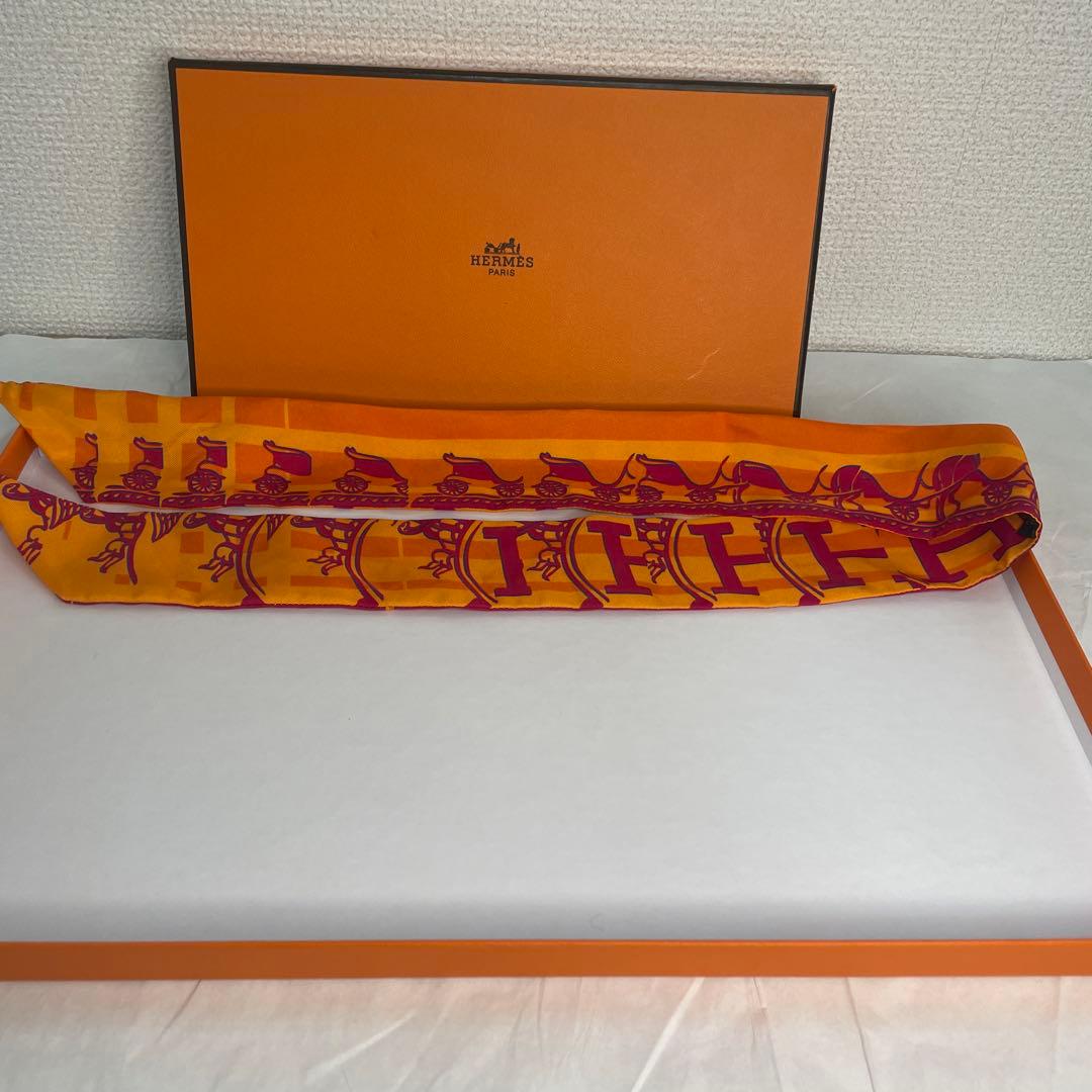 HERMES シルクスカーフ オレンジ 紫 90cm
