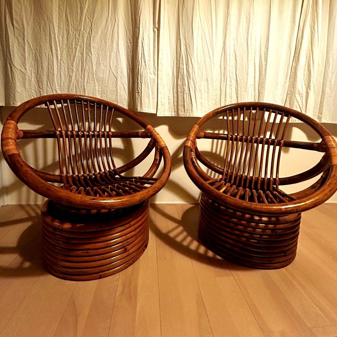 ラタン製円形座椅子2脚セット