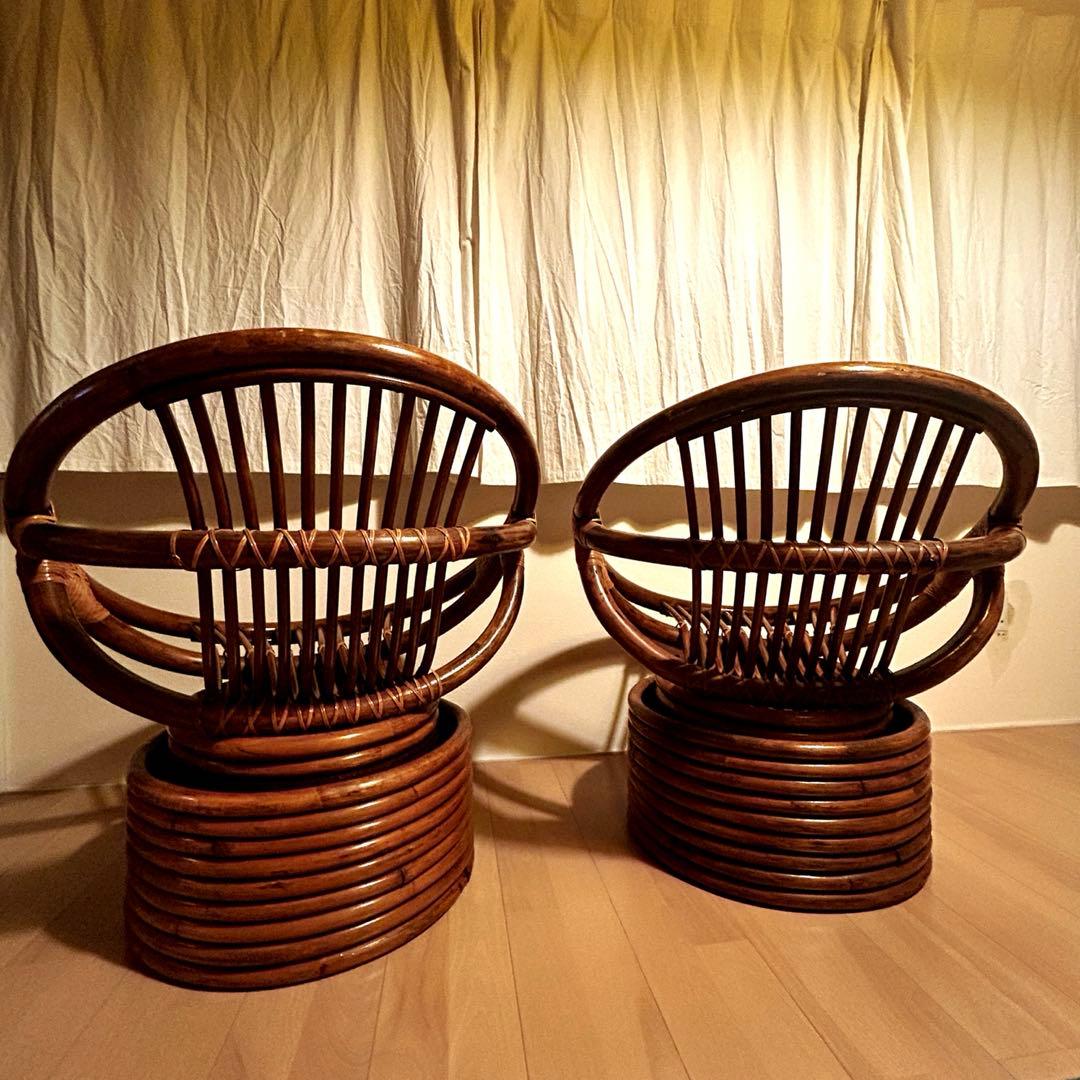 ラタン製円形座椅子2脚セット