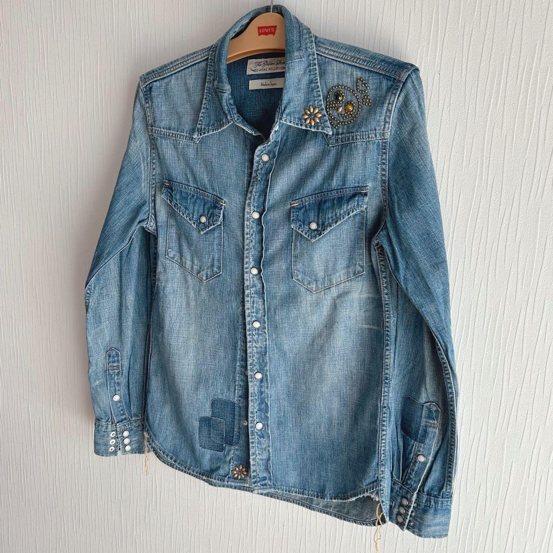 コーンレミレリーフ スカル スタッズ デニムウエスタンシャツM