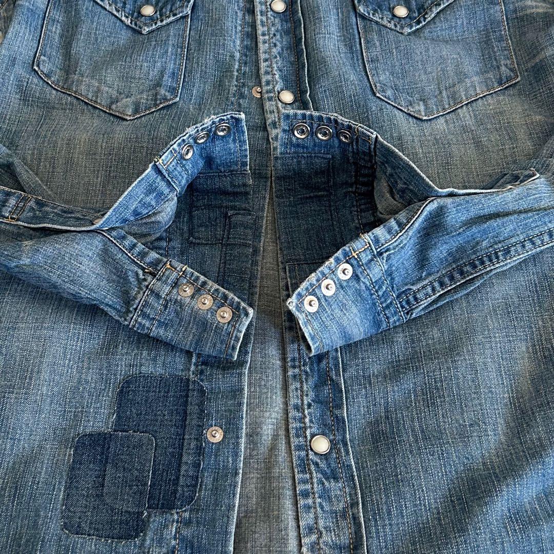 コーンレミレリーフ スカル スタッズ デニムウエスタンシャツM