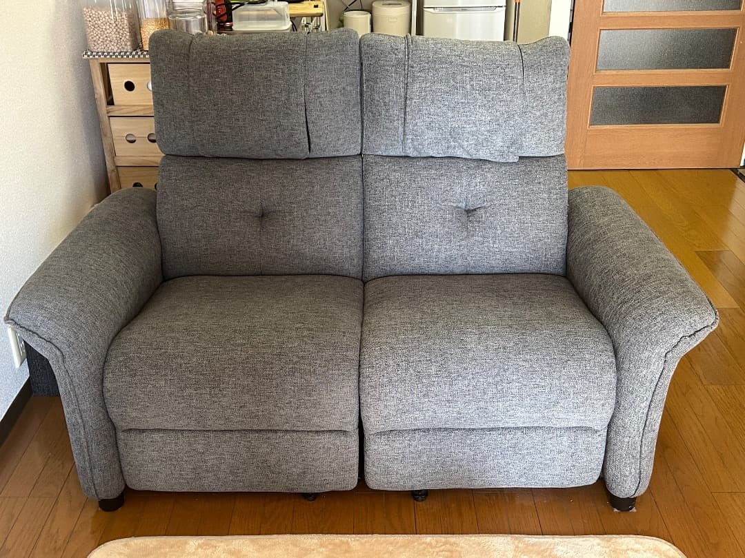 リクライニングファブリックソファ グレー