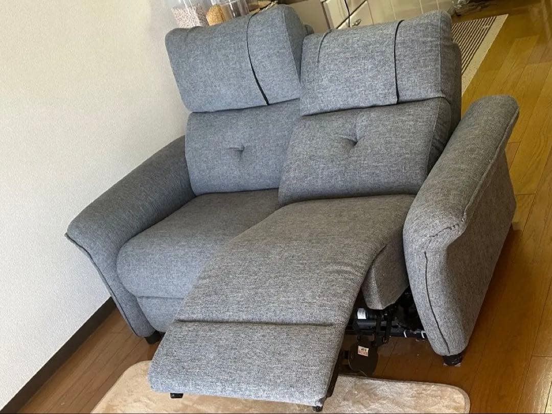リクライニングファブリックソファ グレー