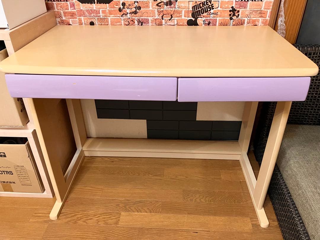 勉強机　学習机　机　デスク　　むらさき　紫　パープル　シンプル　木