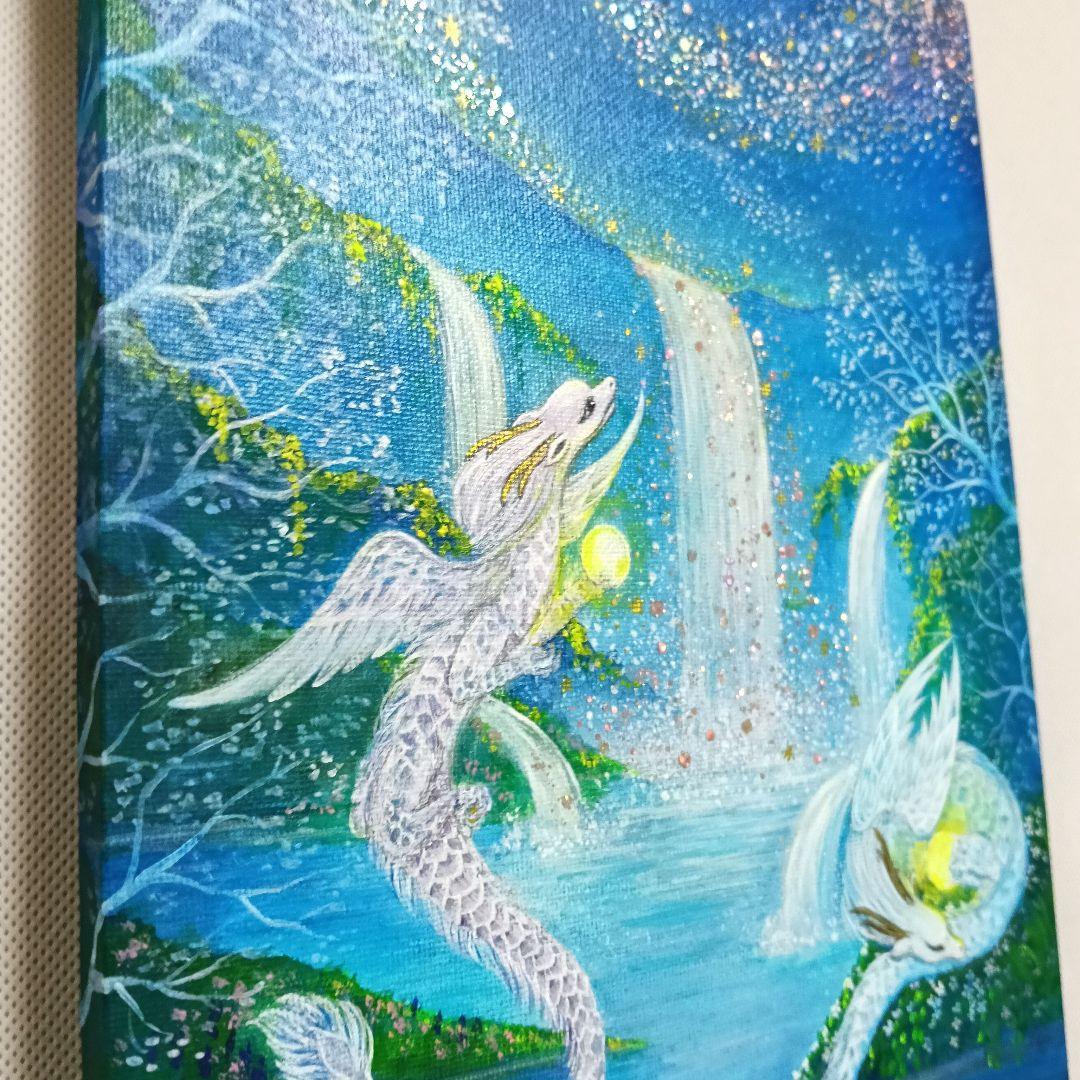 No.511 F3キャンバスアクリル画 ドラゴン　龍 開運絵画　龍の絵 星空　滝
