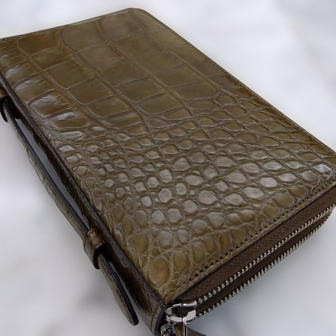 Gucci 本物クロコダイル ドキュメントケース 長財布 オリーブ 茶系