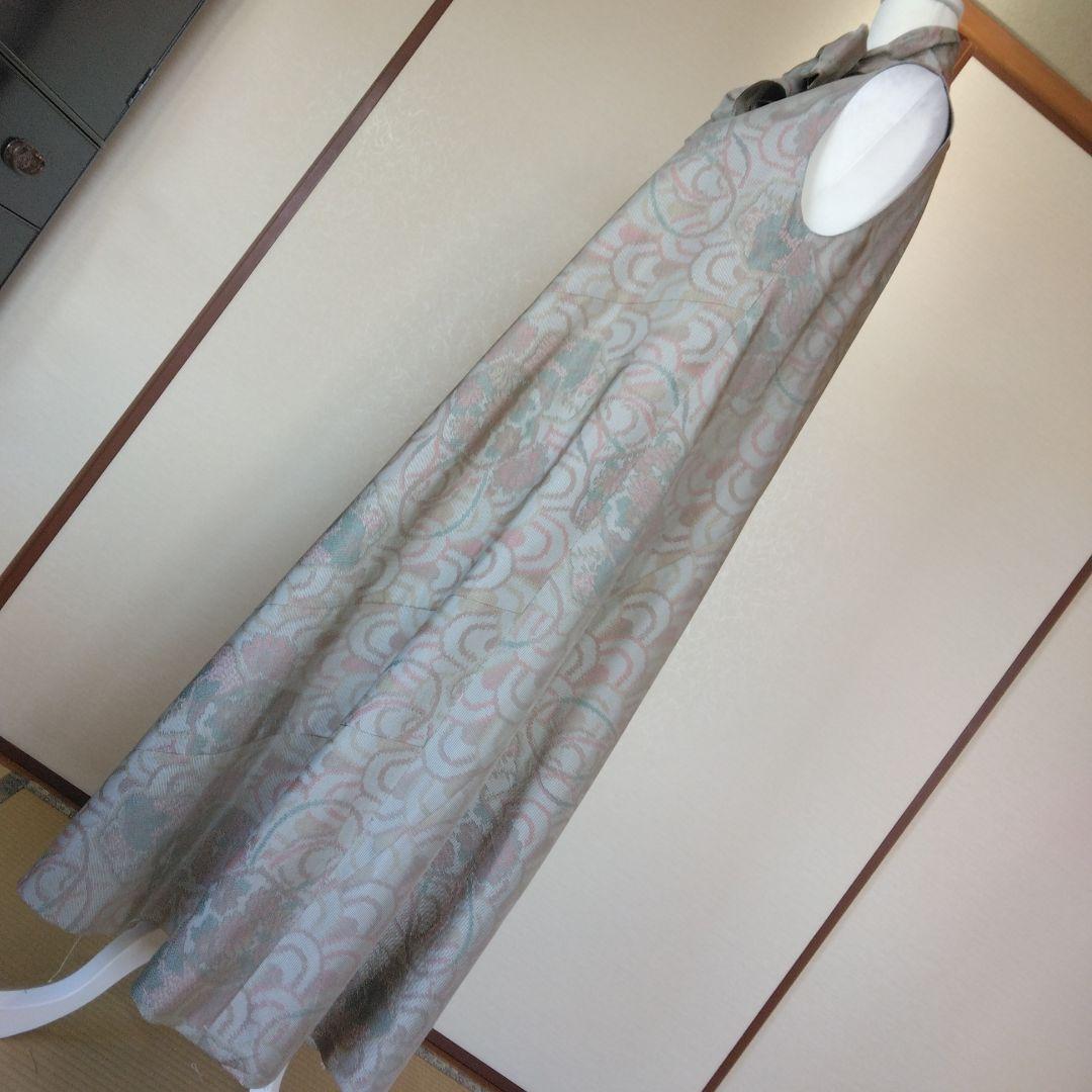 白大島紬解き生地からバイアス仕立てロングフレアーワンピース　Ｍ寸