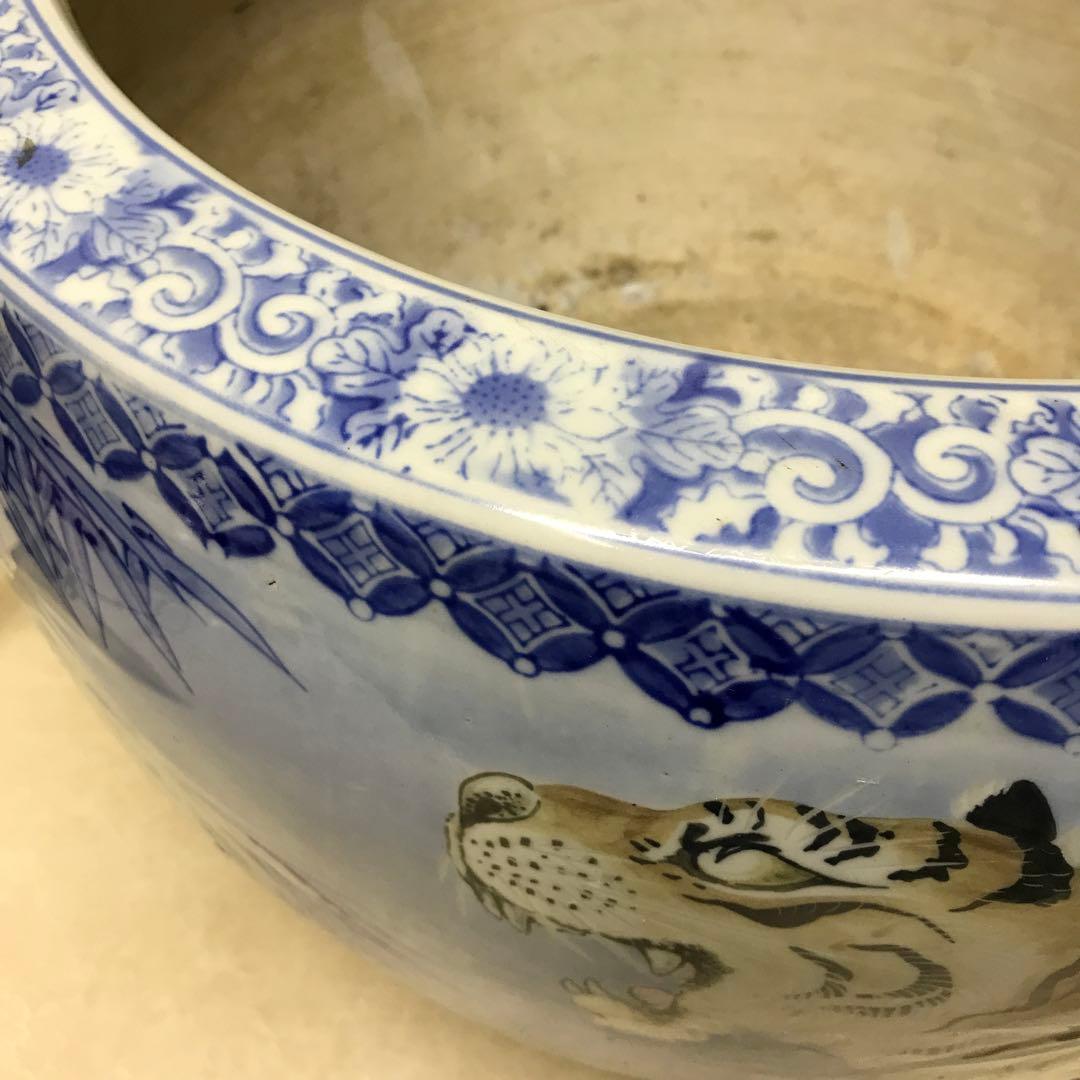 レア アンティーク 伊万里焼 竹虎紋様 大火鉢 手あぶり