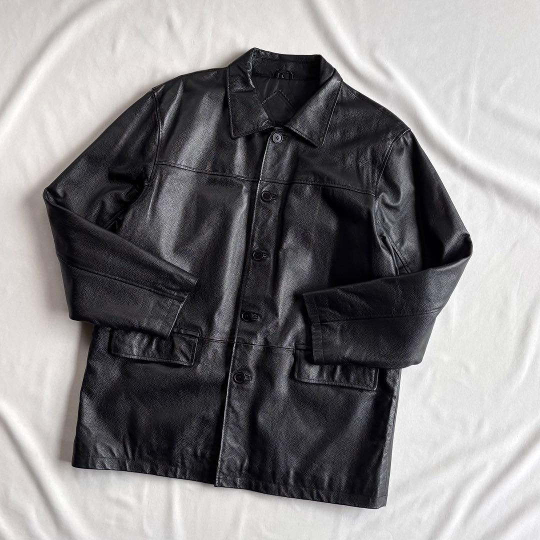 ジャケット・アウター 90s EURO label cow leather car coat BLK