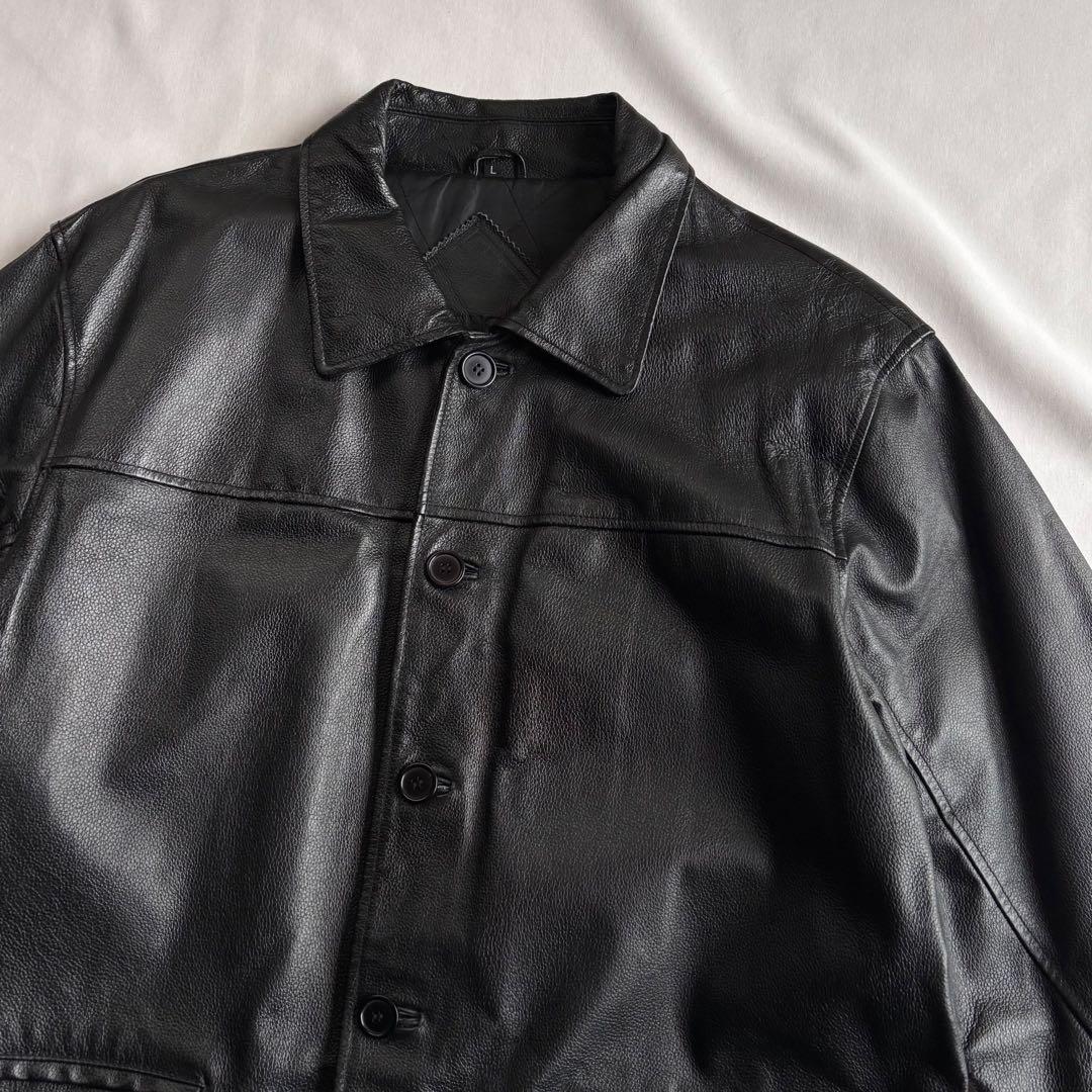 ジャケット・アウター 90s EURO label cow leather car coat BLK
