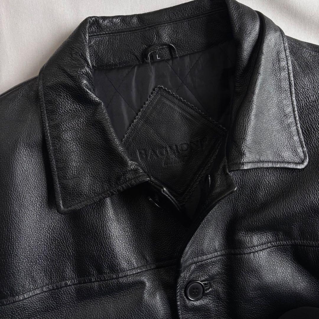 ジャケット・アウター 90s EURO label cow leather car coat BLK