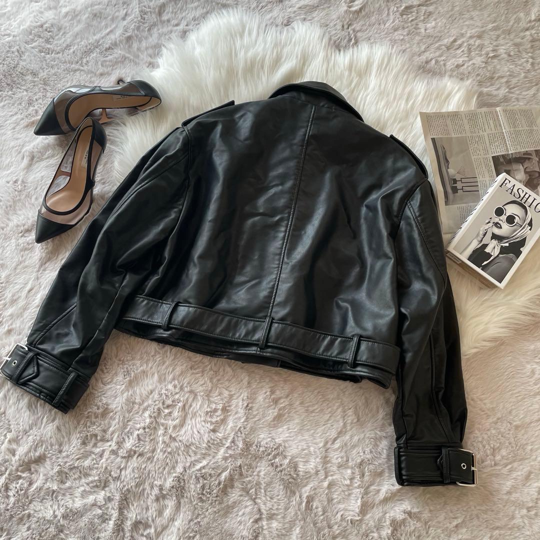 新品タグ付き ZARA 黒 ダブルライダースジャケット オーバーサイズ XL