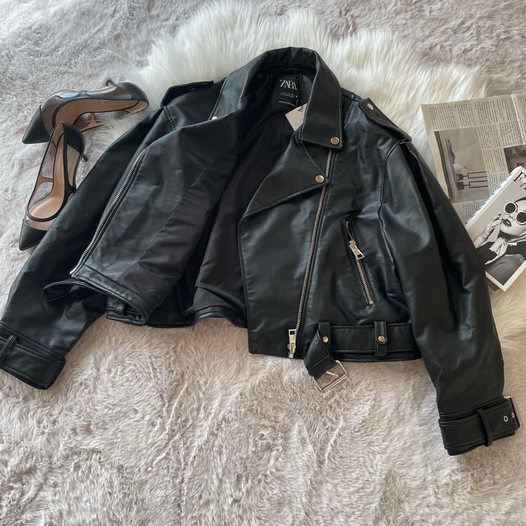 新品タグ付き ZARA 黒 ダブルライダースジャケット オーバーサイズ XL