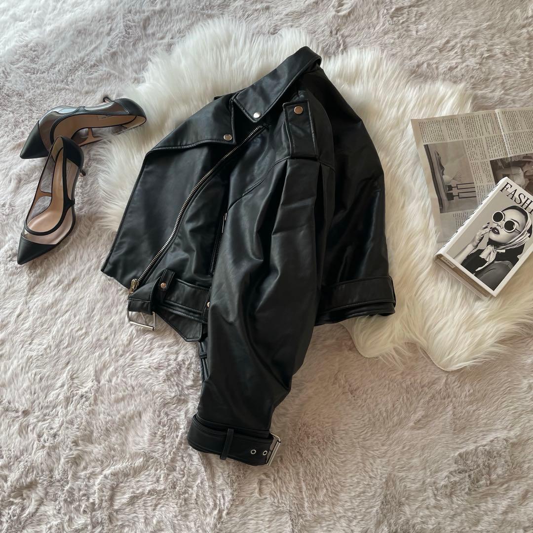 新品タグ付き ZARA 黒 ダブルライダースジャケット オーバーサイズ XL