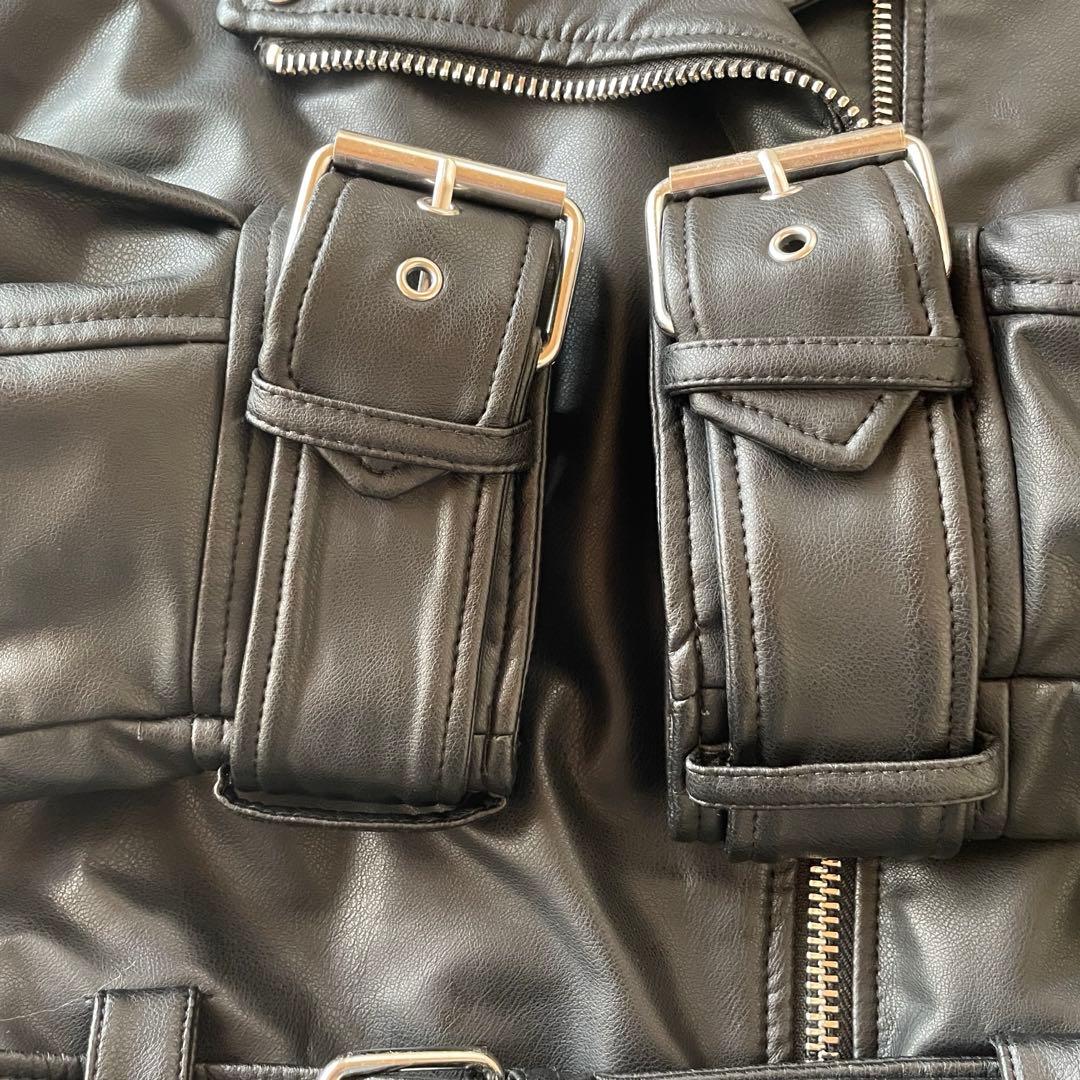 新品タグ付き ZARA 黒 ダブルライダースジャケット オーバーサイズ XL