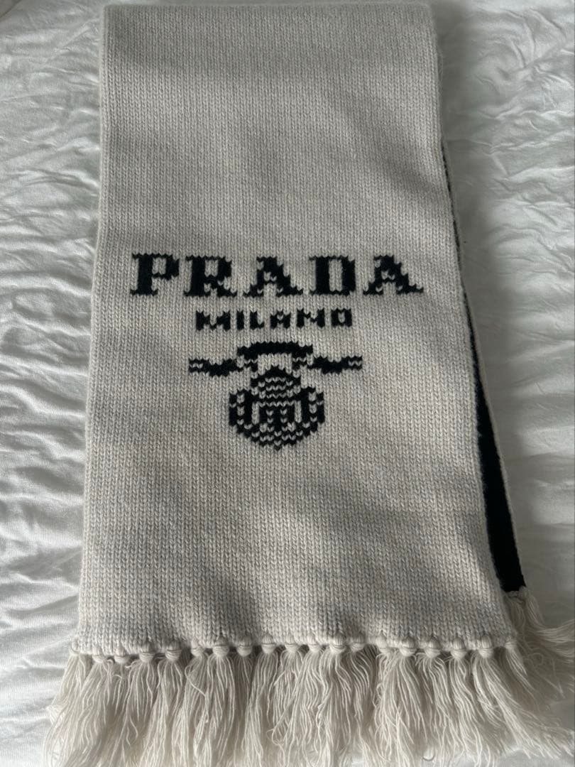 PRADA ロゴ入りマフラー グレー/ブラック