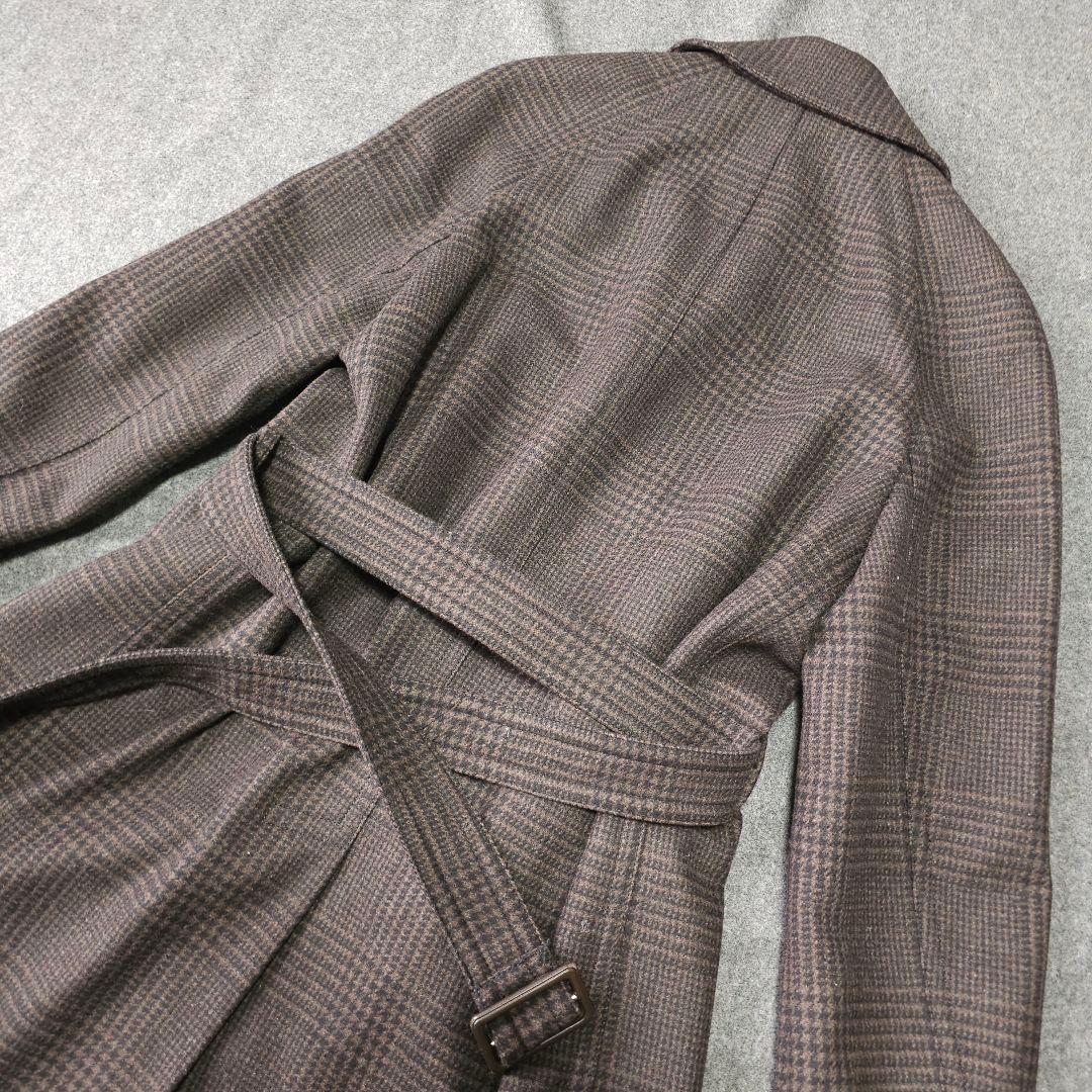 【ラルディーニ】人気グレンチェック柄総柄 ベルテッドトレンチコート S