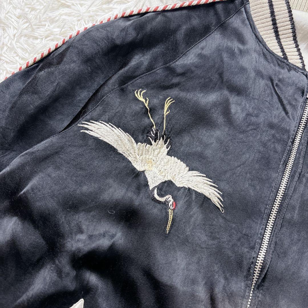 CROPPED HEADS 鶴 亀 刺繍 スカジャン リバーシブル L ブラック