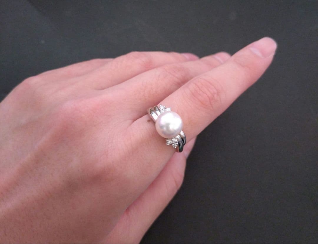 Pt900 ダイヤ0.16ct ＆ パールリング 約11号