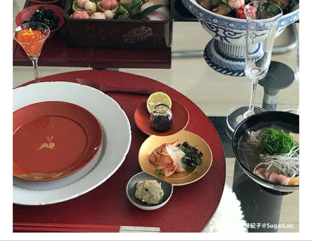 錦朱金プラチナ　玉つぎ三品盛　有田焼　お正月