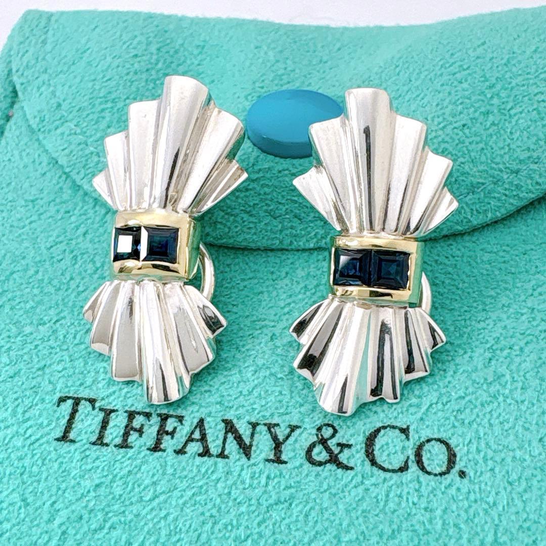 極美品 オールドティファニー サファイア コンビ イヤリング シルバー k18