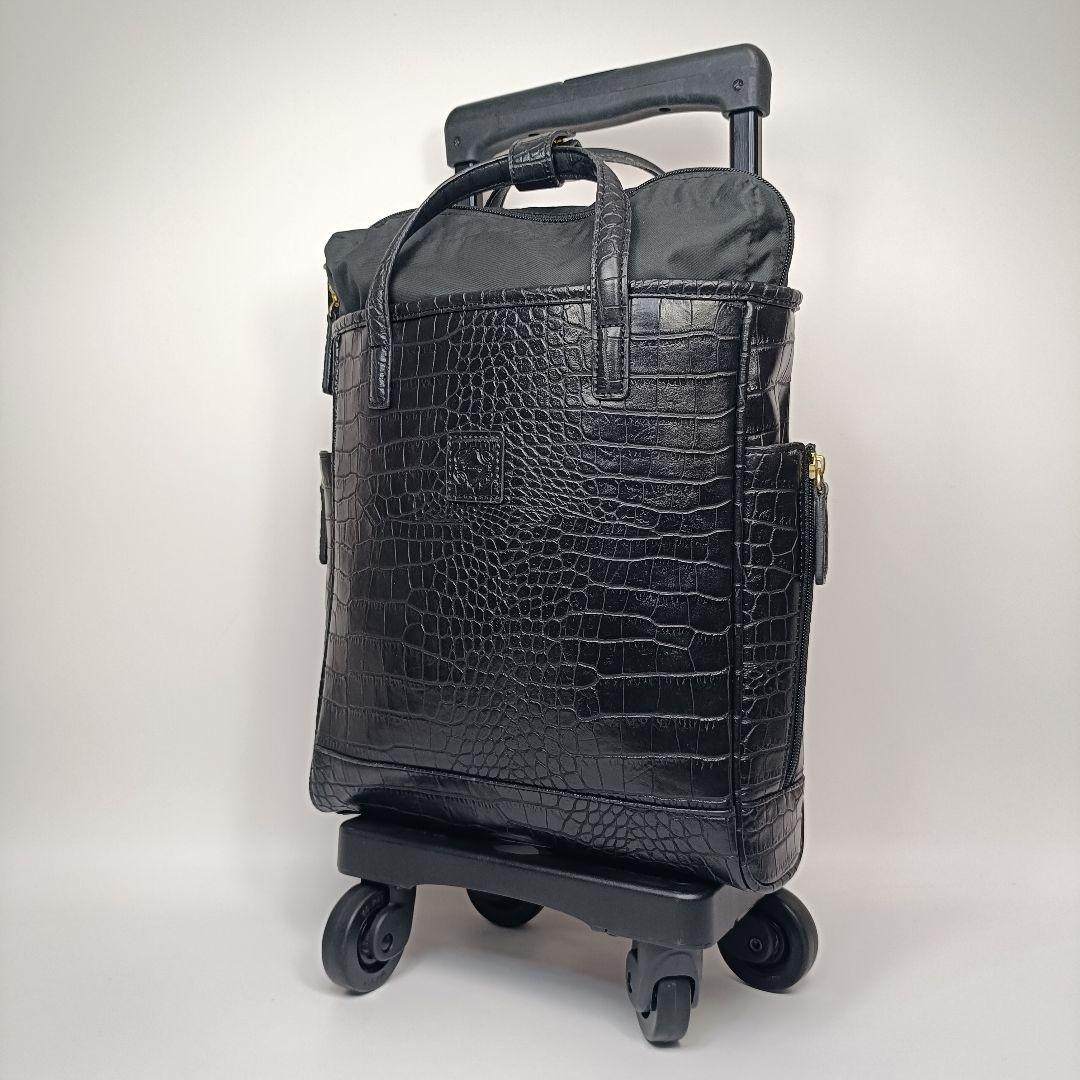 美品　swany スワニー キャリーバッグ クロコ型押し ブラック