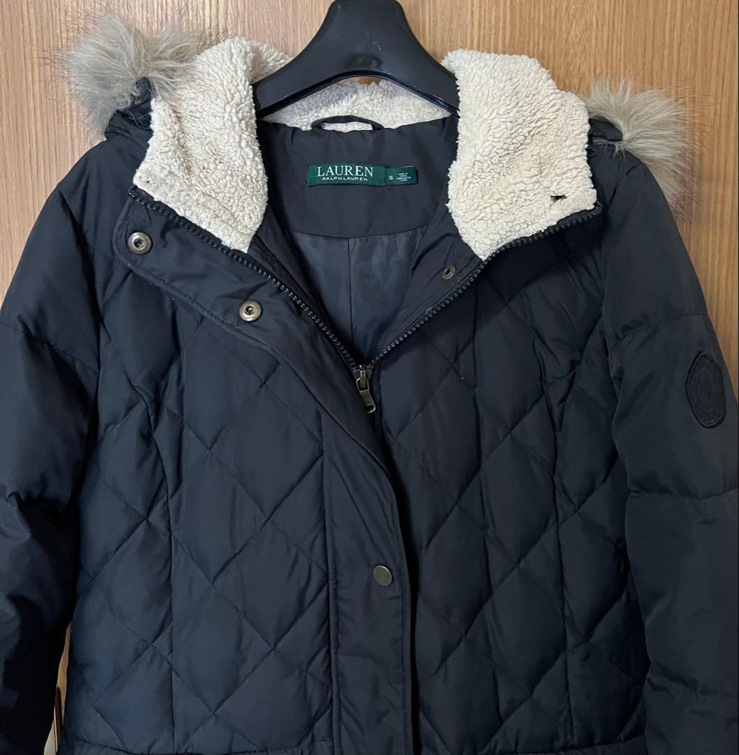 【美品】ローレンラルフローレン　ロングダウンコート ファー付き　黒　S