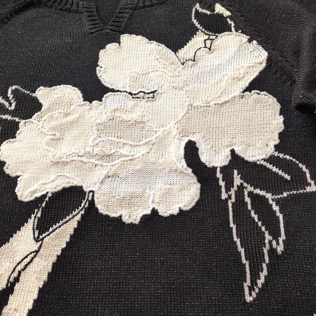 レオナール　花柄 ニットセーター 黒