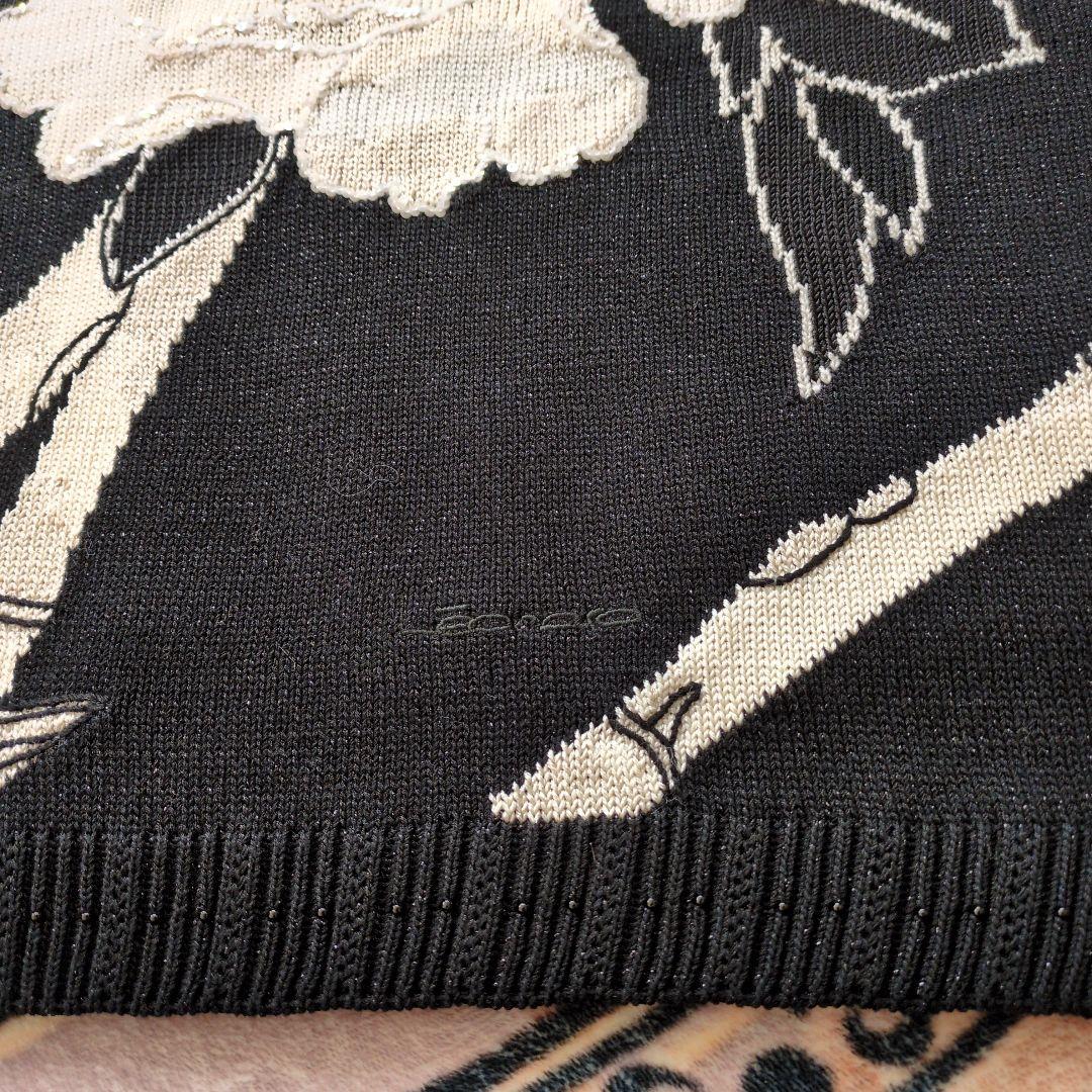 レオナール　花柄 ニットセーター 黒