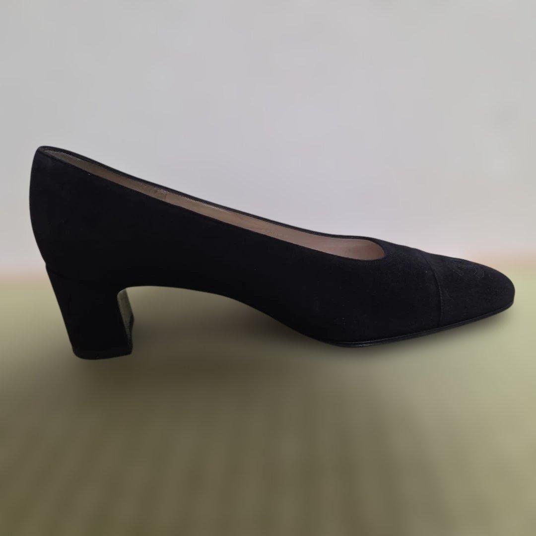 美品 CHANEL ココマーク スエード パンプス 37.0 ブラック
