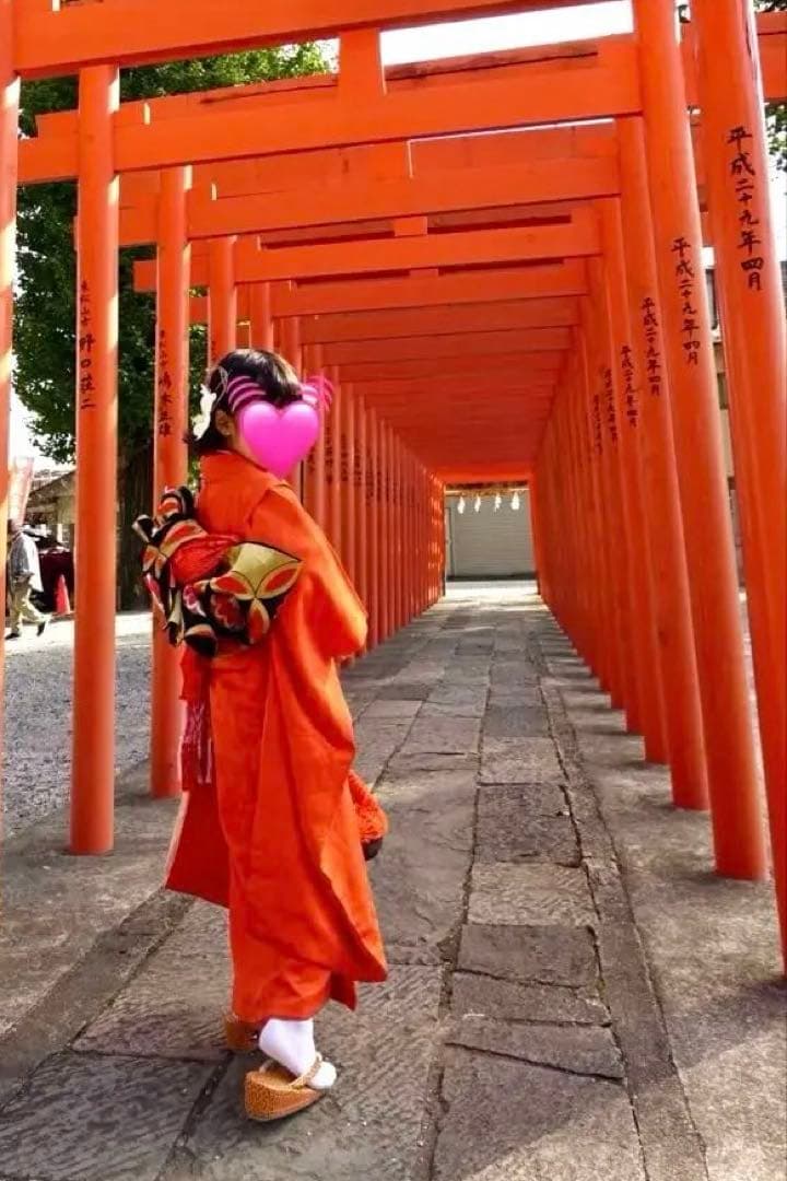 七五三　着物セット　正絹　7歳　女の子　赤　朱色　無地
