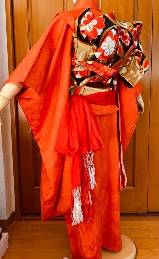 七五三　着物セット　正絹　7歳　女の子　赤　朱色　無地