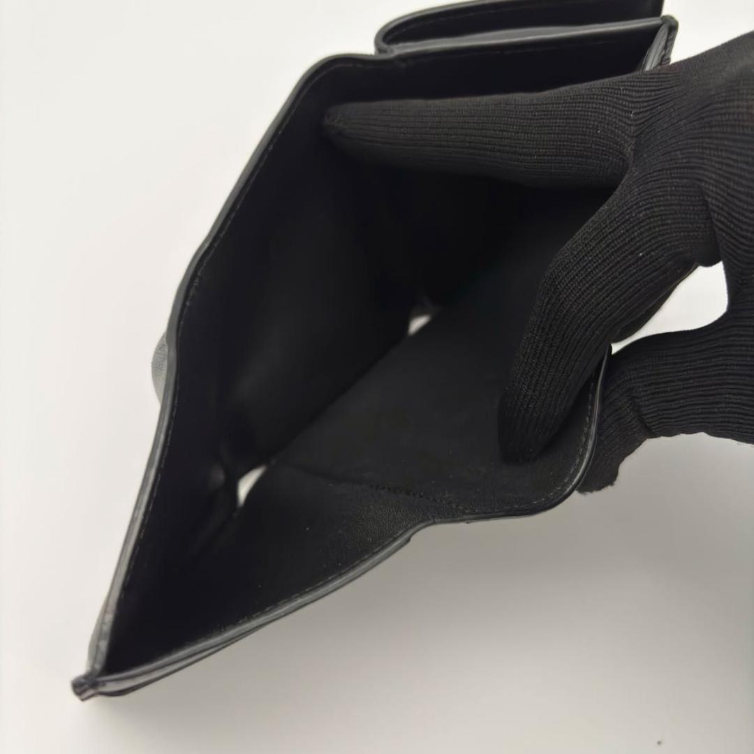 極美品 ロエベ 三つ折り財布 アナグラム 黒 金 レザー コンパクト レザー