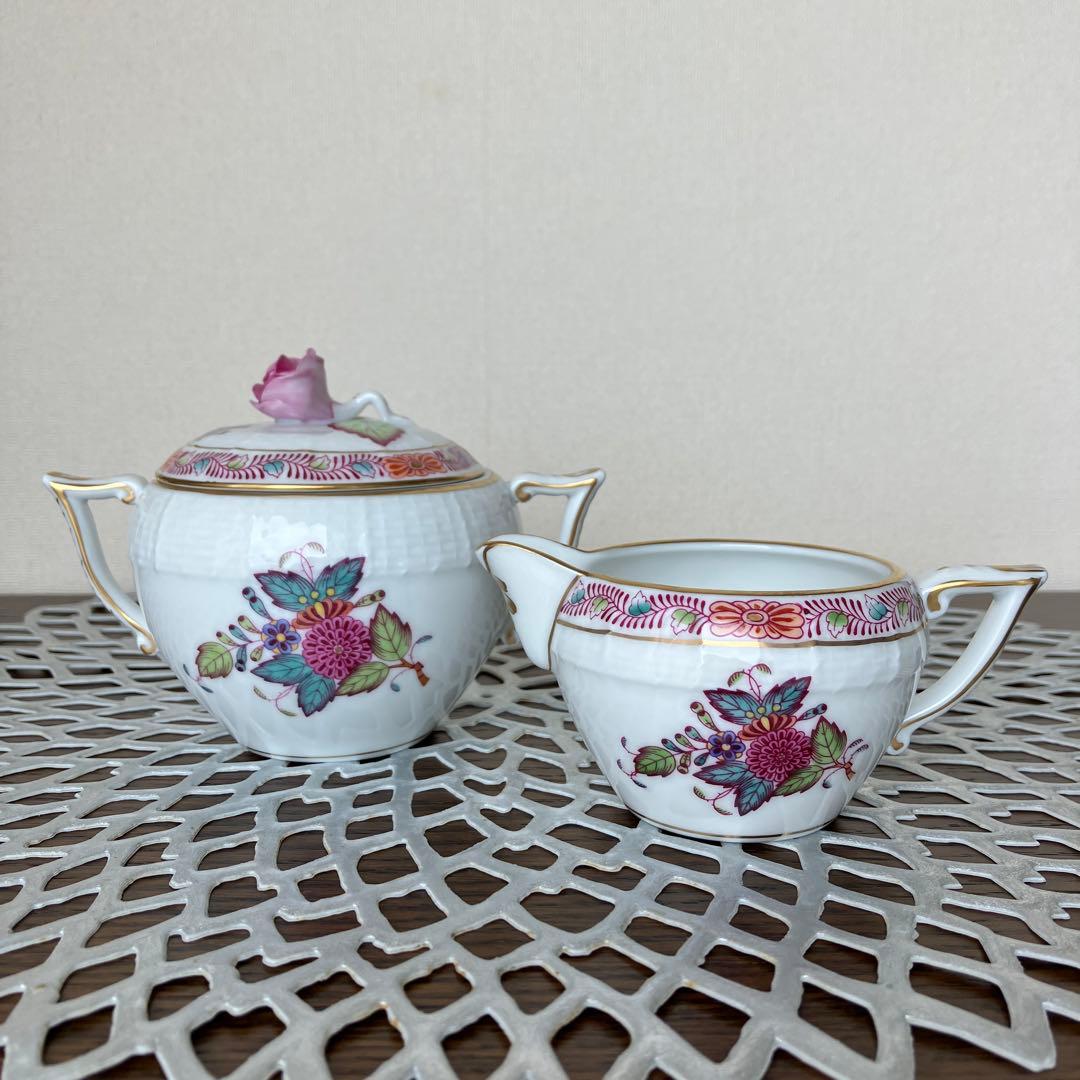 ヘレンド＊アポニー・フラワー＊シュガーポットとクリーマー・ハンガリーで購入
