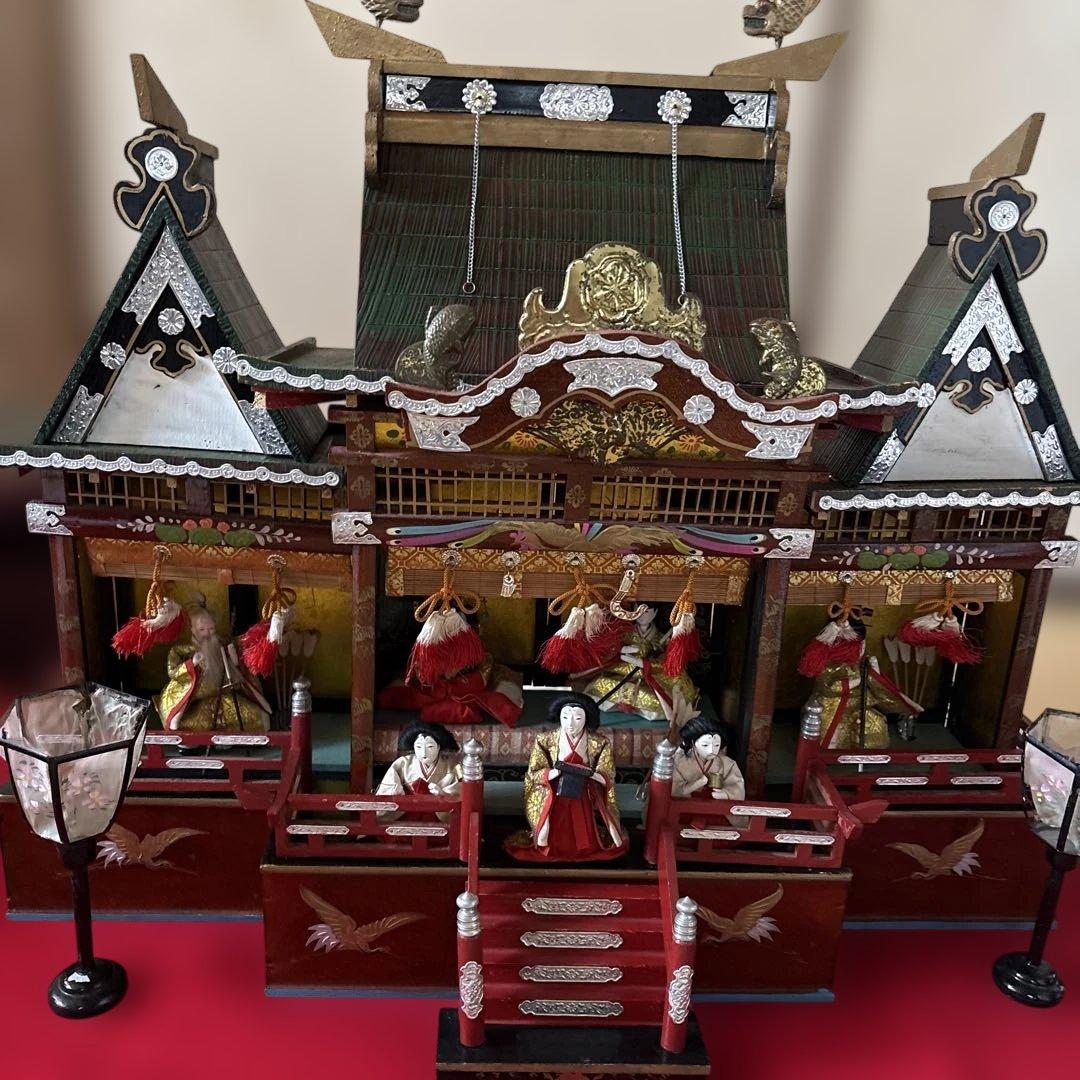 大正時代京都御所御殿お雛様アンティーク骨董品組立式福寿殿木箱非毛氈付高さ60cm