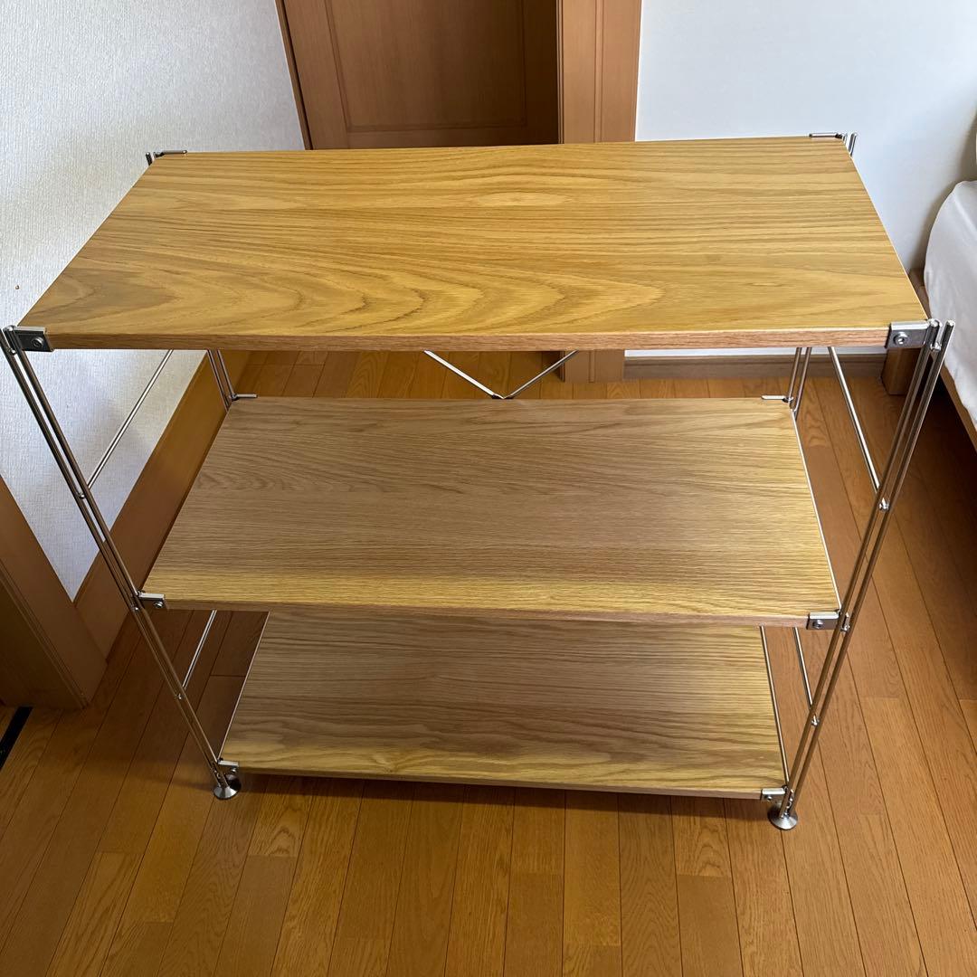 無印良品 ステンレスユニットシェルフ オーク材　ワイド 小 3段
