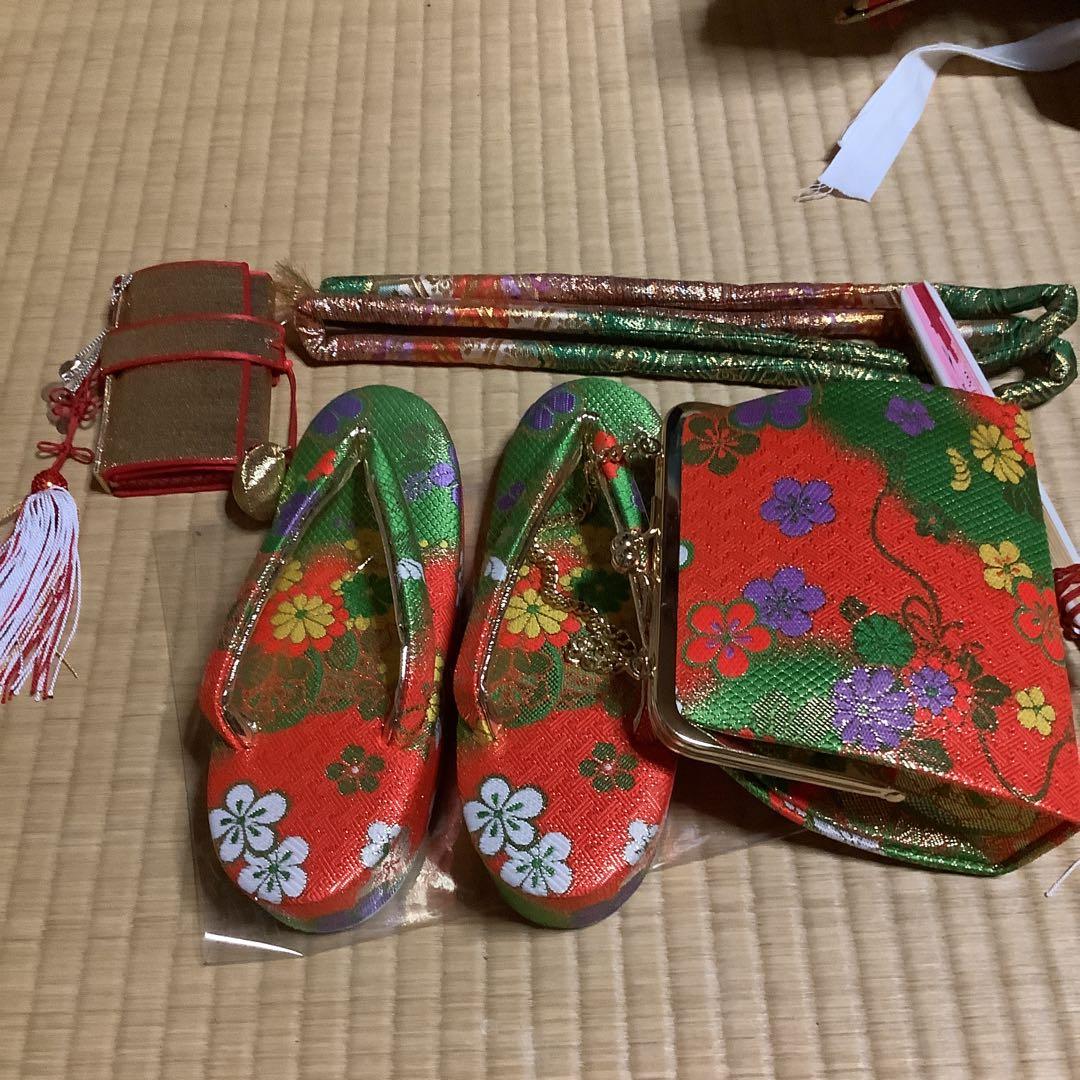 七五三七歳向き　作り帯＋筥迫セット　帯幅18センチ　草履21センチ