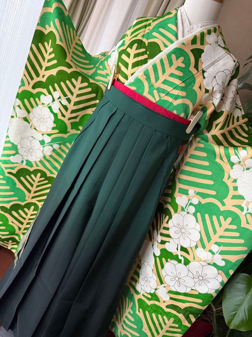 振袖フルセット グリーン×白×クリームイエロー×ゴールド 金駒刺繍