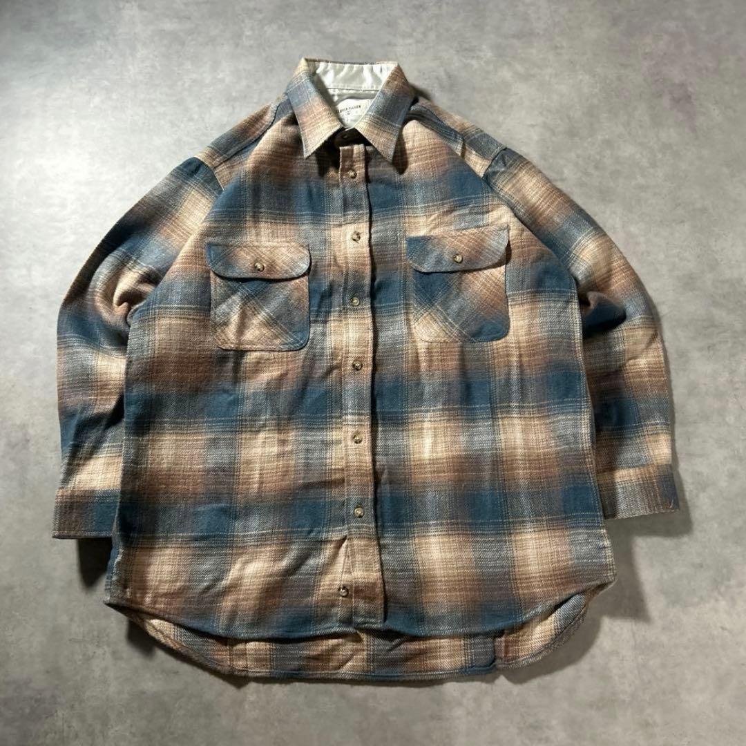 ヴィンテージ ブルー オンブレ シャドー チェック レトロ ネルシャツ