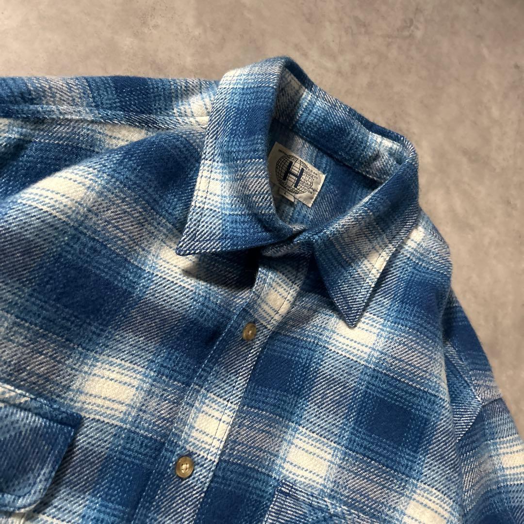 ヴィンテージ ブルー オンブレ シャドー チェック レトロ ネルシャツ