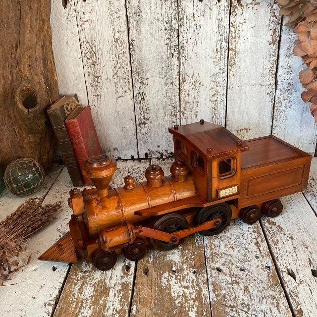ヴィンテージ ウッド ロコモーティブ オブジェ 木製 機関車 小物入れ 汽車